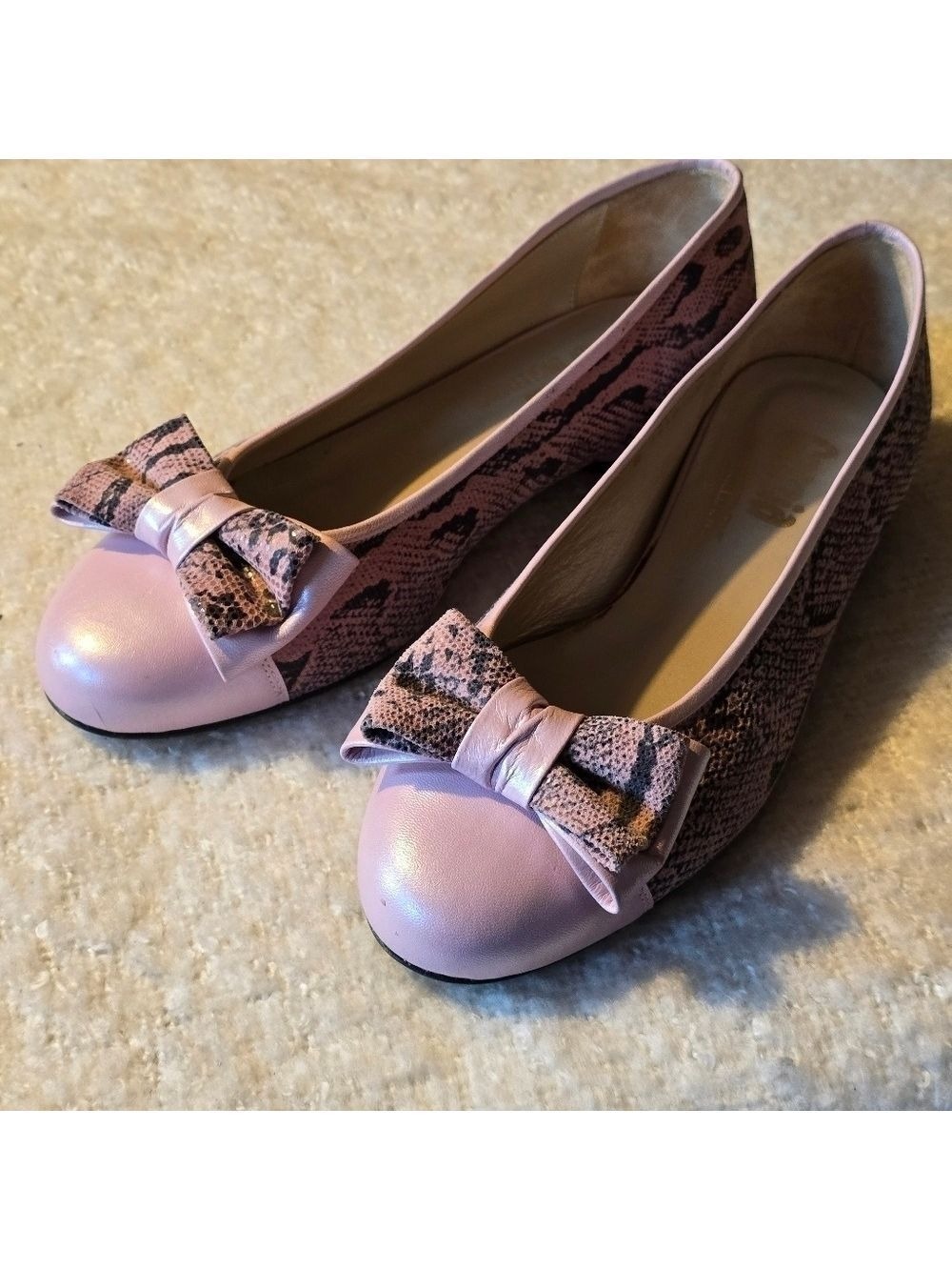 Grazia for Ingledew's bow ballerina snakeskin leather flats slip on shoes